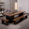 Mesa de té grande nueva de madera maciza estilo chino con hervidor incorporado para sala de estar y oficina en casa, mesa de té nueva moderna y simple