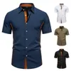 Amazon 2025 Nueva Moda de Verano para Hombre Camisa de Manga Corta de Contraste Chaqueta Cardigan Suelta Casual para Hombre