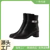 Sapatos Femininos de Comércio Exterior Não São Vendidos o Ano Todo; Estão Disponíveis Apenas para as Estações Primavera e Outono. Botas de Couro Femininas de Salto Alto Meio-Alto