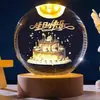 Bola de Cristal Gravada a Laser 3D K9 Bola de Vidro Luz Noturna com Base de Madeira Decoração Criativa para Mesa de Escritório Casa Presente de Aniversário