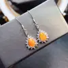 Venta al por mayor de fábrica Populares Pendientes de Ópalo de Fuego Natural Plata S925 Incrustado Piedra Principal 6*8 Joyería de Lujo Venta Directa de Fábrica