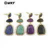 Me109 Lujo Accesible de Gama Alta Amatista Lapislázuli Multicolor Doble Gema Diseño Pavimentado con Circonitas Aretes de Joyería para Mujer