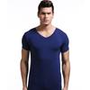 Camiseta masculina justa de verão, manga curta, cor sólida, decote em V, esportiva, respirável, slim fit, moletom fino