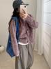 Cardigan de Tricô com Capuz e Padrão Floral Variegado Retrô para Mulheres 2025 Outono e Inverno Novo Suéter Curto Solto Estilo Preguiçoso para Mulheres
