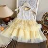 Vestido Princesa de Malha Moda Verão Novo Estilo Infantil para Meninas Bebê Sem Mangas Vestido Bolo Exb037