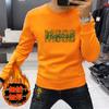Suéter Masculino Estampado Outono e Inverno Pulôver Top Camisa Base Slim-Fit Camada Interna e Externa Manga Longa Gola Redonda Tendência Top Masculino