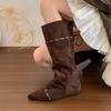Botas Retrô Pontudas Franzidas Slouch para Mulheres, Dobráveis de Duas Formas de Usar, Botas Longas Slimming 'Hot Girl' Estilo Cowboy Ocidental