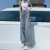Jeans desgastados de color claro para mujer, nuevo estilo de moda ins para el verano de 2026, pantalones rectos holgados de pierna ancha para mujer petite, de largo hasta el suelo