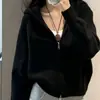 Suéter casual de punto de color liso para otoño e invierno estilo coreano con cremallera, prenda exterior gruesa, top holgado y suave, cárdigan de punto con capucha