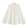 Roupas femininas transfronteiriças europeias e americanas ZA, best-seller do AliExpress, camisa simples de cor sólida de manga comprida, corte solto, com bolsos e bordado