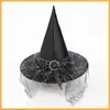 Fiesta de Halloween Sombrero de Bruja Encaje Facial Hechicero Misterioso Sombrero de Bruja Poliéster Tafeta Gasa Sombrero Disfraz