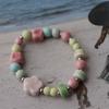Nuevo Pulsera de Piedra Rosa para Mujer, Hebilla de Seguridad Retro Simple Colgante de Moneda, Pulsera con Cuentas de Perlas, Regalo para Estudiante