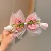 Nuevos Accesorios para el Cabello de Flores para Mujer, Pinza para el Cabello de Lirio del Valle Azul, Pasador Largo de Malla con Lazo de Alta Gama