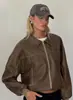 Chaqueta de Béisbol Retro con Solapa Transfronteriza Europea y Americana de Piel PU para Mujer, Holgada, Hombro Caído, Casual, Corta, Chaqueta de Cuero para Motocicleta, Ropa de Abrigo