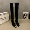 Botas de Tacón Alto hasta la Rodilla con Puntera de Metal Estilo Europeo y Americano para Mujer, Nuevas Botas Elásticas Ajustadas Otoño e Invierno 2026, Botas de Moda de Caña Alta