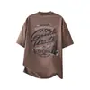 Ropa para Hombre Fengshe / Camiseta Vintage de Manga Corta con Estampado de Letras para Hombre, Algodón Puro, Corte Holgado, Cuello Redondo, Lavada y Desgastada