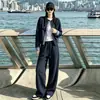 Conjunto feminino de outono casual estilo coreano universitário, design simples e versátil, conjunto de duas peças com jaqueta solta casual e calça de perna larga