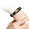 2026 Nuevo Modelo Pulsera de Doble Círculo con Patrón de Nube de Obsidiana Negra Simple y Elegante Regalo para Novio/Novia Versátil