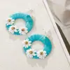 Aretes de Flor de Rafia Transfronterizos, Aretes de Corona Tejidos a Mano, Aretes de Margarita Festivos Estilo Bohemio