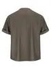 Camiseta de Manga Corta Retro Estilo Americano Suelta de Pareja Nanxia Verano Rayas Bloques de Color Cuello Henley Manga Corta para Hombre