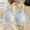 Ropa interior sin costuras de seda helada para niña, copa fija, período de desarrollo estudiantil, sujetador de dibujos animados lindo, transpirable, cómodo, anti-exposición