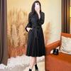 Vestido de Manga Larga Miyake para Mujer, Lujo Accesible, Gama Alta, Cárdigan de Botones Sencillos Holgado, Con Cordones, Falda de Longitud Media a la Moda