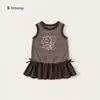Bangxuan Huzhou Zhili Ropa Infantil Estilo Coreano Rayas Vestido sin Mangas para Niña Lazo Volante Vestido Infantil