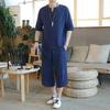 Traje de lino para hombre de verano estilo chino vintage hebilla holgado talla grande casual traje de algodón lino para hombre traje de dos piezas