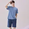 Pijama de Algodón Modal para Pareja Verano Manga Corta Shorts Cuello Redondo Pullover Suave Sencillo Ropa de Casa traje Ropa Exterior MO