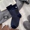 Meias Cinzas para Mulheres, Meias de Cano Médio para Outono e Inverno, Meias Arrastão Sem Costura Listradas em Preto e Branco com Botões, Meias Ins da Moda, Meias de Algodão para Primavera e Outono