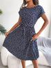 Falda plisada de manga corta con estampado floral de estilo ins, primavera y verano, informal, nueva, de Amazon, Europa y América, ropa transfronteriza para mujer.