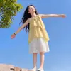 Vestido Colete de Verão Sem Mangas para Meninas Doce e Fofo Vestido com Laço Design Moderno Vestido Irregular de Princesa