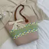Shuai Mi Home Estilo Vacacional Artístico Moda Bolso de Hombro Único para Playa 2026 Nuevo Color Block Bolso de Axila Bolso Casual de Paja Tejida