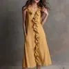 Estilo Novo Europeu e Americano Transfronteiriço Verão 2026 Roupas Femininas Temperamento Casual Solto Cor Sólida Decote V Sem Mangas Bolso Vestido