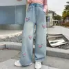 Calça Jeans Casual de Perna Larga Solta para Meninas, Estilo Coreano da Moda para Primavera e Outono, Crianças Pequenas, Médias e Grandes, Perna Reta 2026