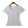Camiseta Redonda de Hombro Normal para Mujer Verano 2026, Manga Corta que Ceñe la Cintura, Estilo Dulce y Picante, Adelgazante, Top Corto Redondo para Mujer Petite para Usar con Ropa Exterior
