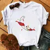 Deseo ebay comercio exterior mujeres europeas y americanas holgada cuello redondo estampado de pájaro blanco manga corta camiseta cuello redondo