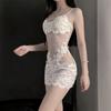 Lingerie Sexy para Mulheres, Camisola Sexy Transparente de Renda Flor Solúvel em Água, Suspensórios Estilo Irmã Real, Pijama que Cobre o Quadril Tentação, Estilo Pura Luxúria