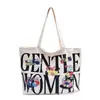 Bolsa Tote Grande Tendência com Estampa de Letras para Mulheres, Bolsa de Ombro Casual Cartoon, Bolsa de Compras