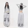 Pantalones de Hip-Hop Grises con "Estampado de Patrón Rasgado" de Marca Trendy de Street Dance, Pantalones Deportivos Casuales Retro de Street Jazz para Hombres y Mujeres