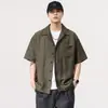 Camisa de manga corta de Lyocell para hombre de 108 g, estilo fino de verano, corte holgado retro americano, camisa casual de talla grande, chaqueta cárdigan