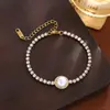 Pulsera Ajustable de Acero Inoxidable con Perlas y Diamantes, Estilo Nuevo de Lujo Ligero, Simple y de Moda, Joyería para Mujer al por Mayor