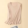 Otoño e Invierno 100% Seda de Morera Tejido de Seda Cuello Redondo Manga Larga Cálido Traje Conjunto de Pijamas Ropa de Otoño para Mujer Pantalones Delgados