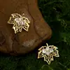 ¡Hoja de Arce Original! Pendientes Nuevos Pendientes Diseño de Nicho Ins Chapado Grueso Oro Real de 18K Circonita Micro-pavimentada Aguja de Plata S925