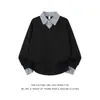 2026 Marca de Moda Estilo Hong Kong Cuadros Falso Dos Piezas Manga Larga Camisa Polo para Hombre Primavera Casual Retro Americano Holgado Sudadera