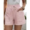 Pantalones Casuales de Lino Sueltos de Pierna Ancha de Cintura Alta de Color Sólido con Bolsillo, Novedad de Verano para Mujer, Transfronterizos Europeos y Americanos