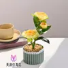 Camélia de Três Cabeças Pequeno Bonsai Flor Artificial Decoração Sala de Estar Estudo Planta Verde Falsa Decoração de Mesa de Escritório Atacado