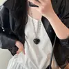 Collar de Perlas con Lazo de Lunares Negros para Mujer, Lujo Ligero, Sensación de Alta Gama, Cadena Larga para Suéter, Diseño de Nicho, Accesorio Versátil