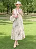 Vestido de algodón y seda floral, estilo joven nuevo, estilo vacacional en la playa, vestido tipo tank sin mangas, vestido largo de temperamento bohemio