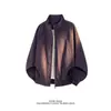 Jaqueta de Outono Masculina Plus Size Solta Oversized Estilo Americano Jaqueta de Voo Patchwork Desconstruída Marca Tendência Jaqueta com Gola Alta